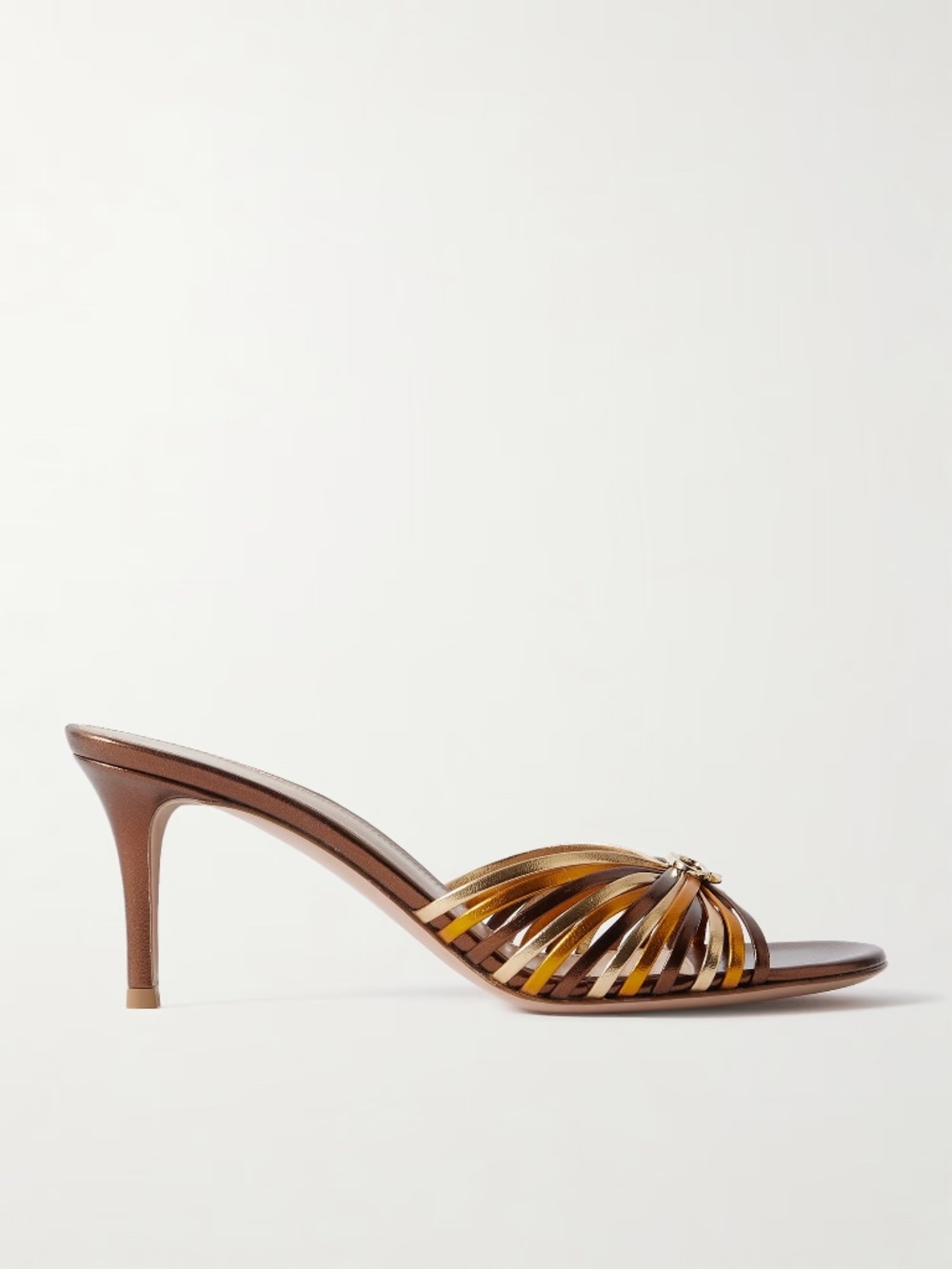 NIB Gianvito Rossi Vyna metallic leather mule sandals 38 8